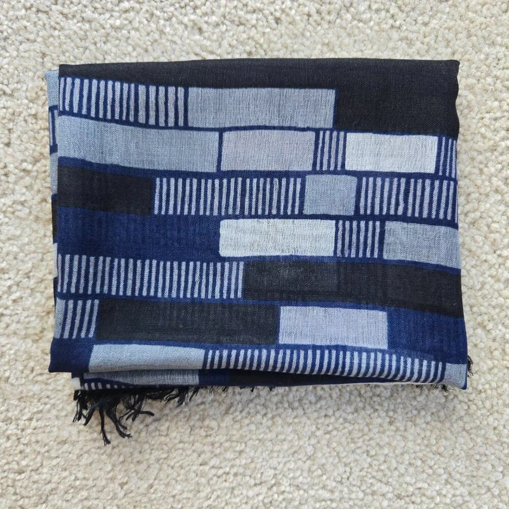 Very Fine Cotton Scarf Lightweight Scarf Blue Black Grey White